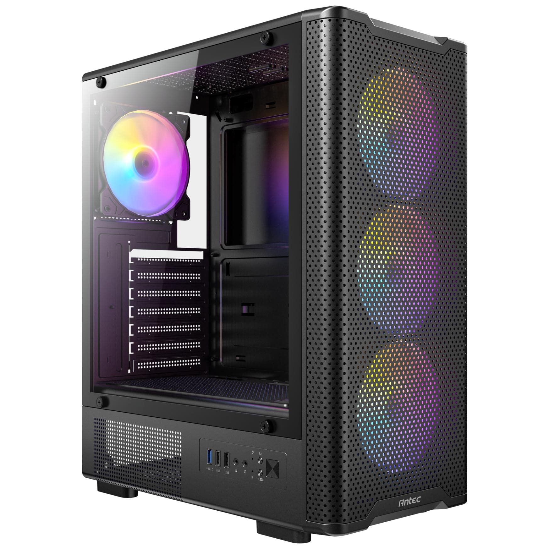 Gabinete Antec VX310 ARGB Midi Tower, Ventana lateral cristal templado, 4x Ventiladores, Negro
