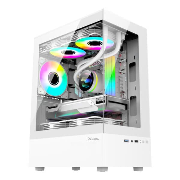 Gabinete Xzeal X-Zynergy, Soporta M-ATX/ITX, 1xUSB 1.0, 1xUSB 3.0, 3xVent RGB, Blanco