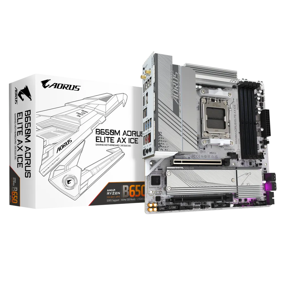 Tarjeta madre GIGABYTE B650M AORUS ELITE AX ICE Socket AM5, 4 DDR5-SDRAM, Wifi