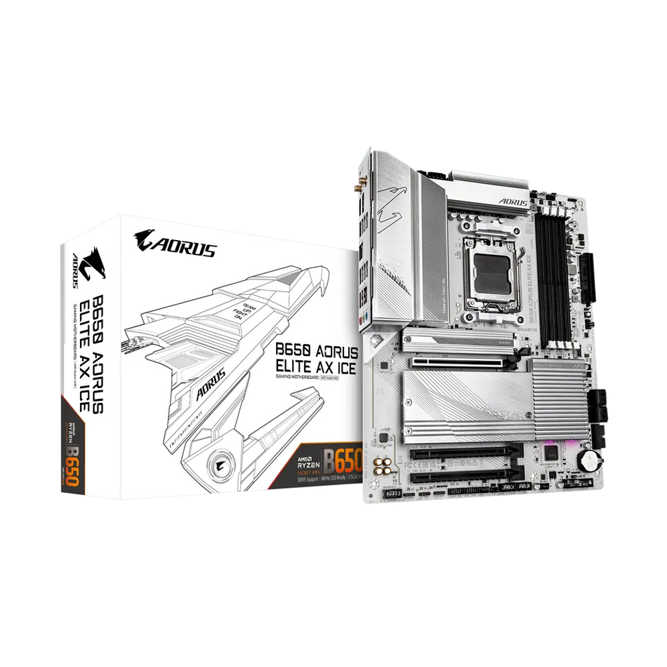 Tarjeta Madre Gigabyte B650 AORUS ELITE AX ICE, AMD, Enchufe AM5, AMD Ryzen 7, 192 GB, DDR5-SDRAM