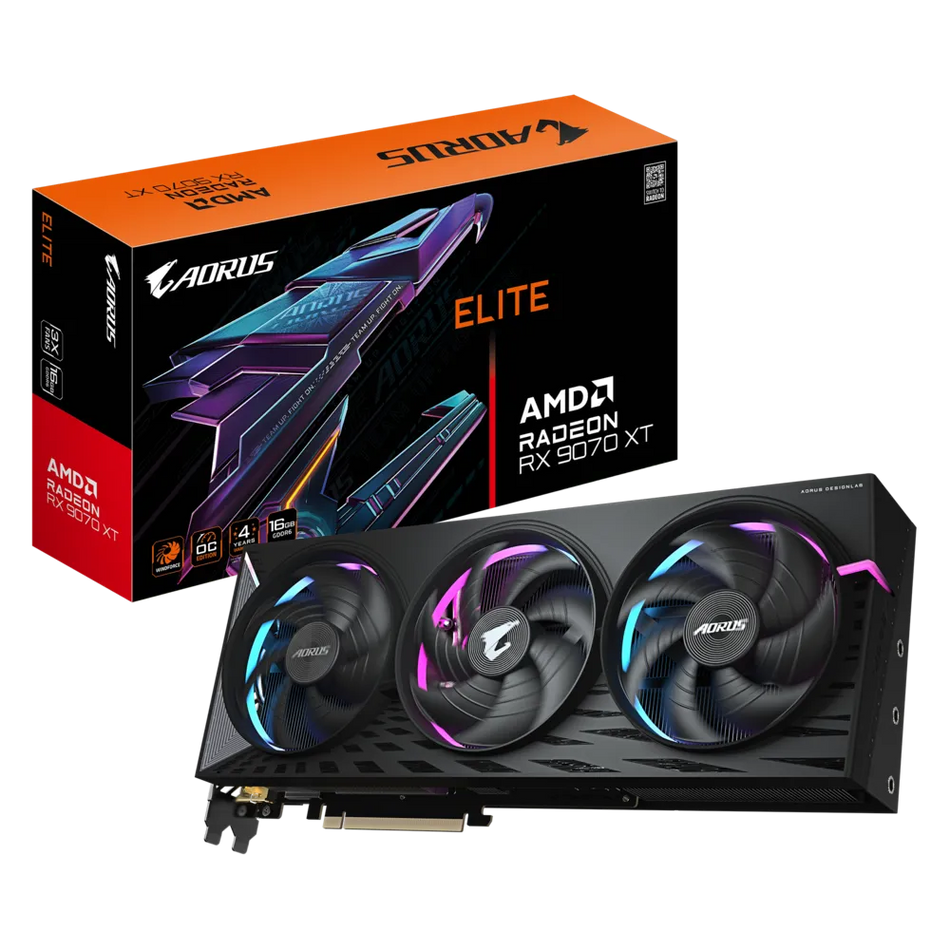 Tarjeta De Video GIGABYTE AORUS RADEON RX 9070 XT ELITE, 256 Bit, 16GB GDDR6, 2xDP/2xHDMI,  PCI-5.0