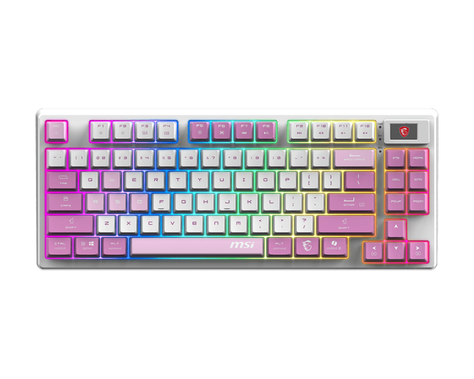 Teclado MSI FORGE GK600 TKL WIRELESS, Inalambrico, USB/Bluetooth, Mecanico, LED RGB, Ingles, Violeta/Rosa