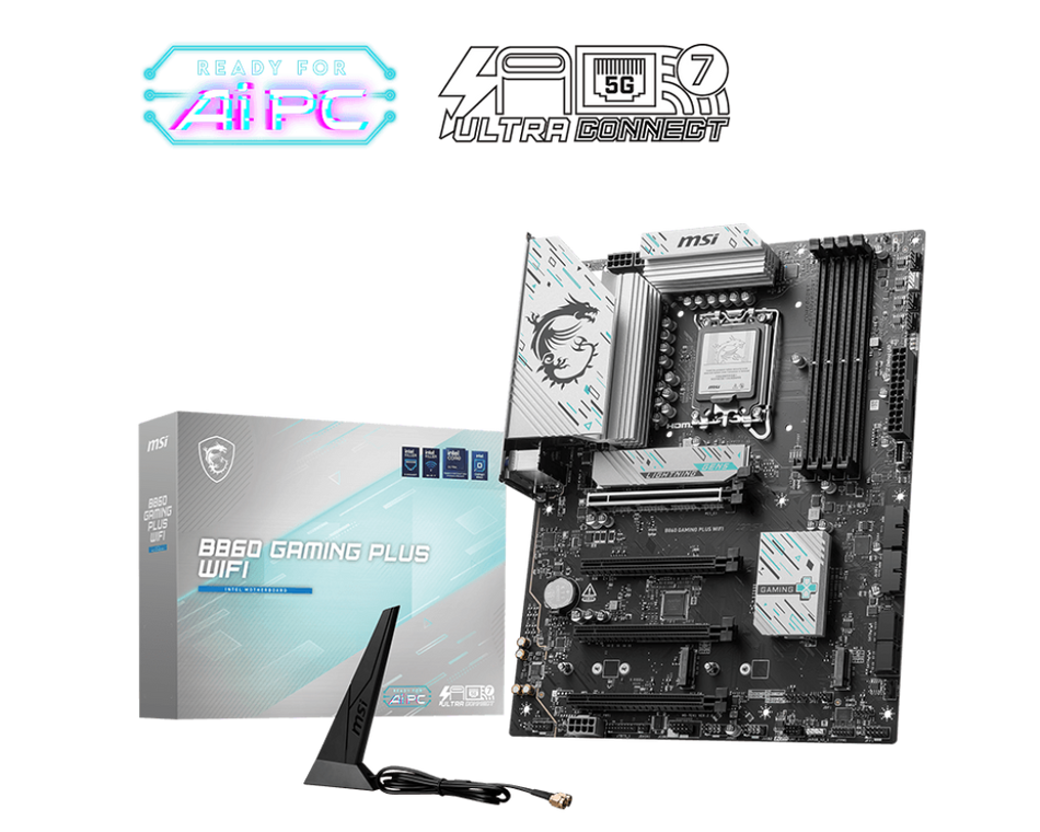 Tarjeta Madre MSI B860 GAMING PLUS WIFI, LGA 1851, 4 DDR5-SDRAM, ATX, Wifi, 256GB