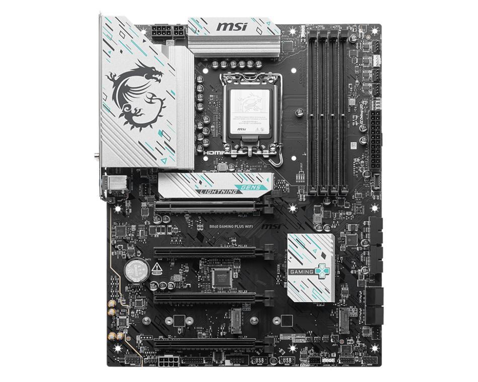 Tarjeta Madre MSI B860 GAMING PLUS WIFI, LGA 1851, 4 DDR5-SDRAM, ATX, Wifi, 256GB