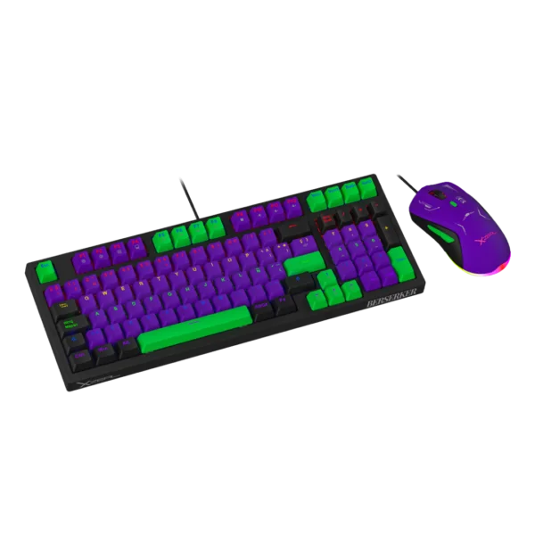 Kit Teclado y Mouse Gamer XZEAL XZ-201, USB, Mecanico, Alambrico, 7200DPI, RGB, Negro/Purpura/Verde