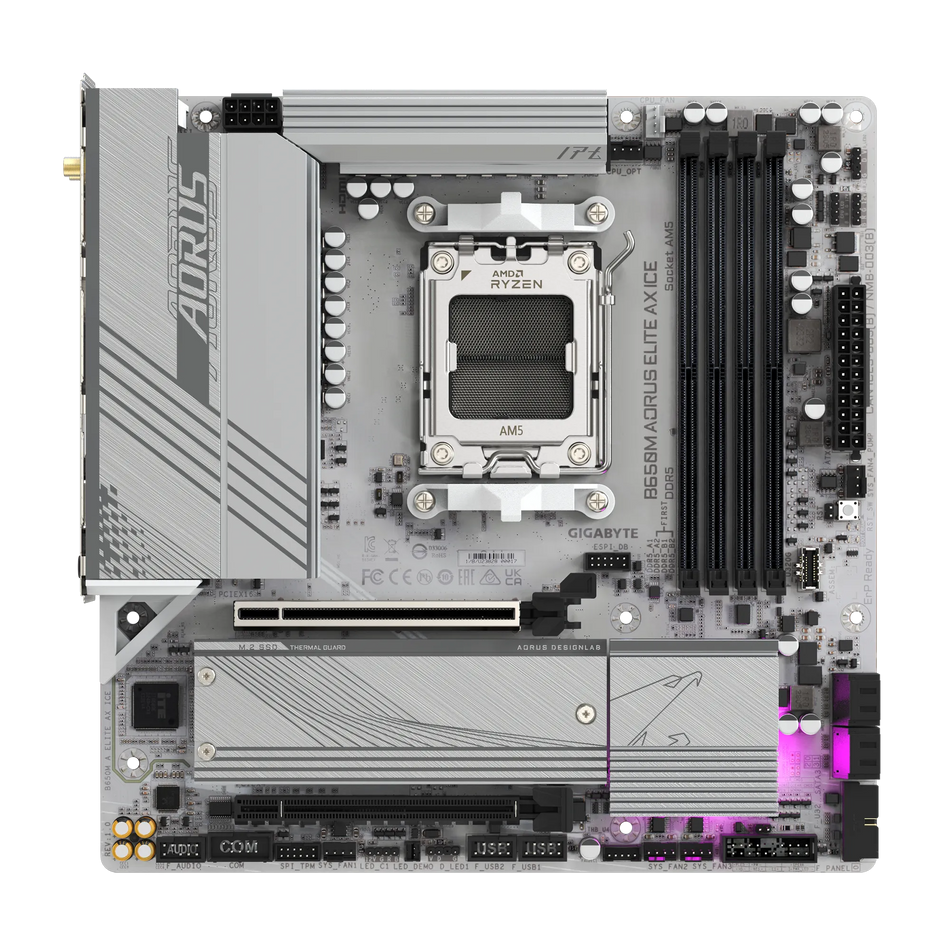 Tarjeta madre GIGABYTE B650M AORUS ELITE AX ICE Socket AM5, 4 DDR5-SDRAM, Wifi