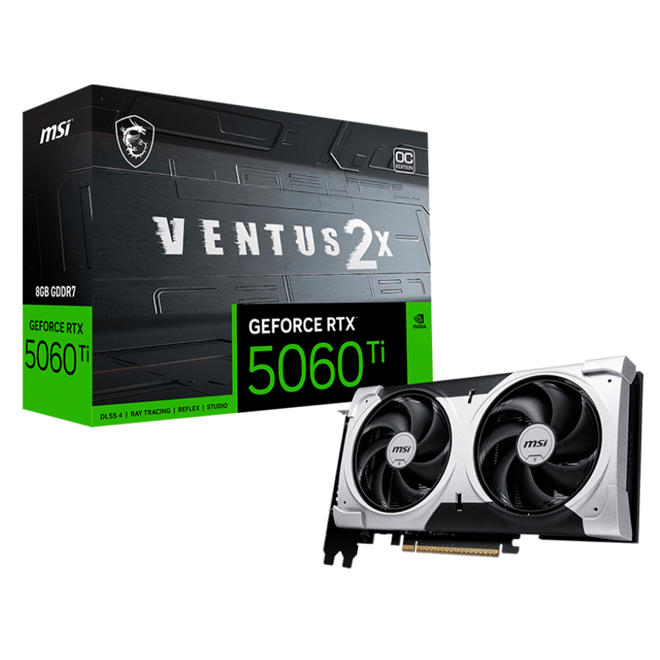 Tarjeta de Video MSI GeForce RTX 5060 TI 8G VENTUS 2X PLUS, 128 Bit, GDDR7, 1x HDMI, 3x DP, PCIe 5.0