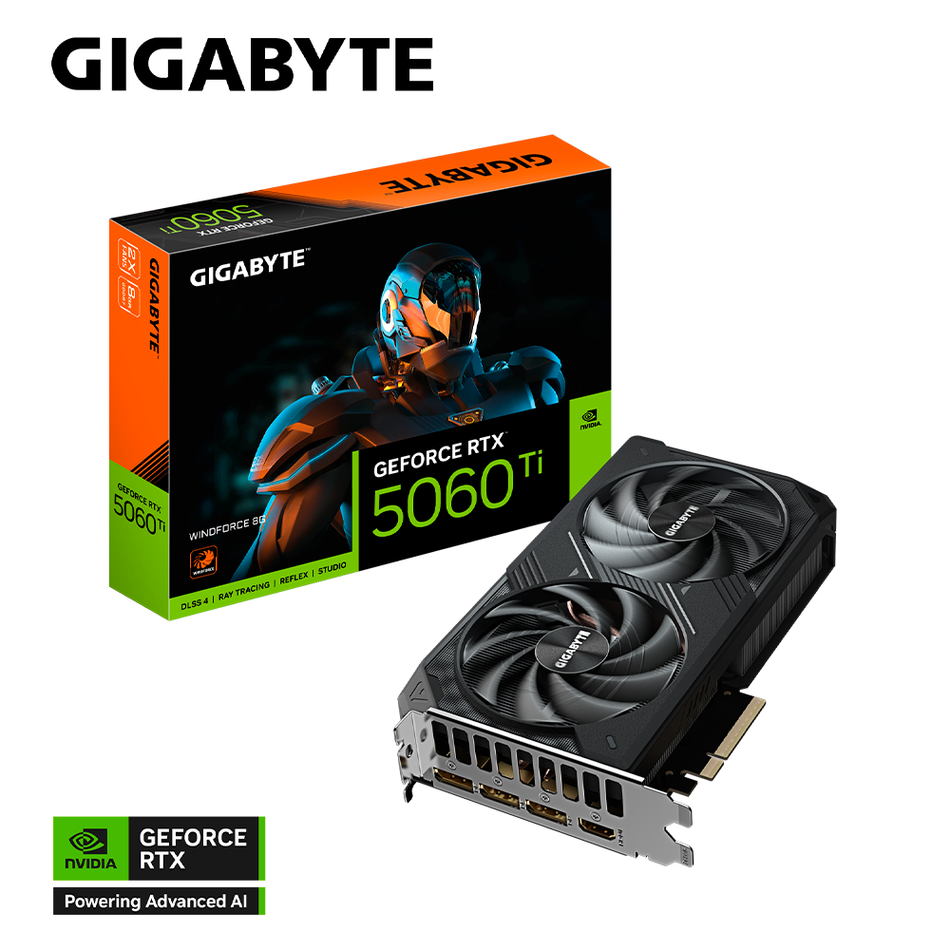 Tarjeta de Video GIGABYTE GeForce RTX 5060 Ti WINDFORCE 8G, 8 GB, 128 Bit, GDDR7, PCI Express x8 5.0