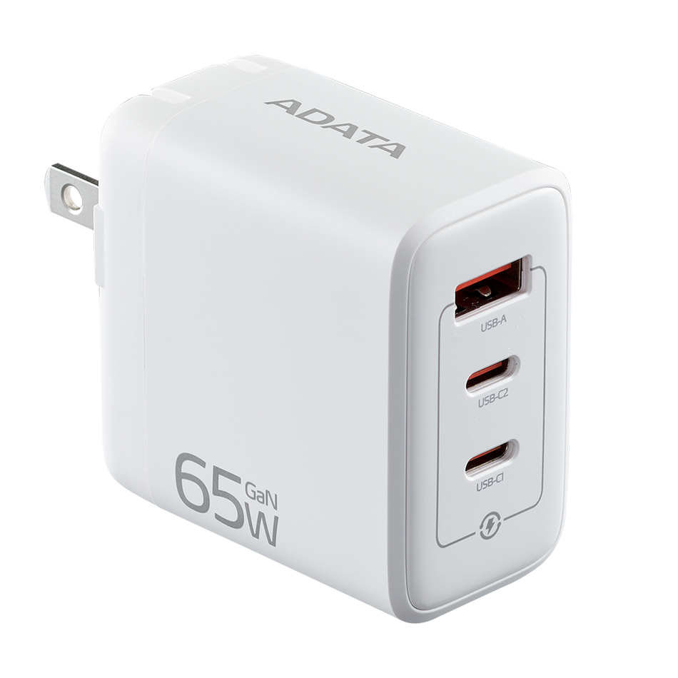 Cargador de Pared Adata Gan USB Charger, 65 W, 2x USB Tipo C, 1xUSB A, Enchufe Plegable, Color Negro