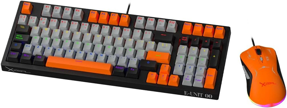 Kit Teclado y Mouse Gamer XZEAL XZ-201, USB, Mecanico, Alambrico, 7200DPI, RGB, Negro/Gris/Naranja