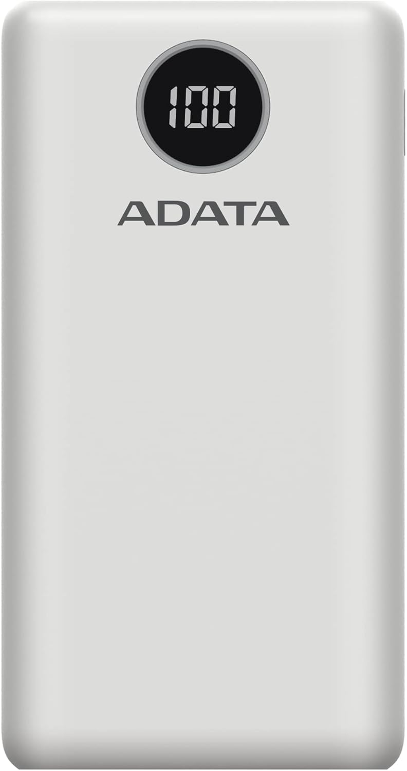 Power Bank Adata P20000QCD, Capacidad 20,000 mAh, 1xUSB-C, 2xUSB 2.0, 3 dispositivos, color blanco