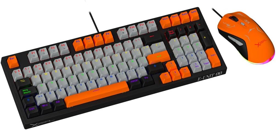 Kit Teclado y Mouse Gamer XZEAL XZ-201, USB, Mecanico, Alambrico, 7200DPI, RGB, Negro/Gris/Naranja