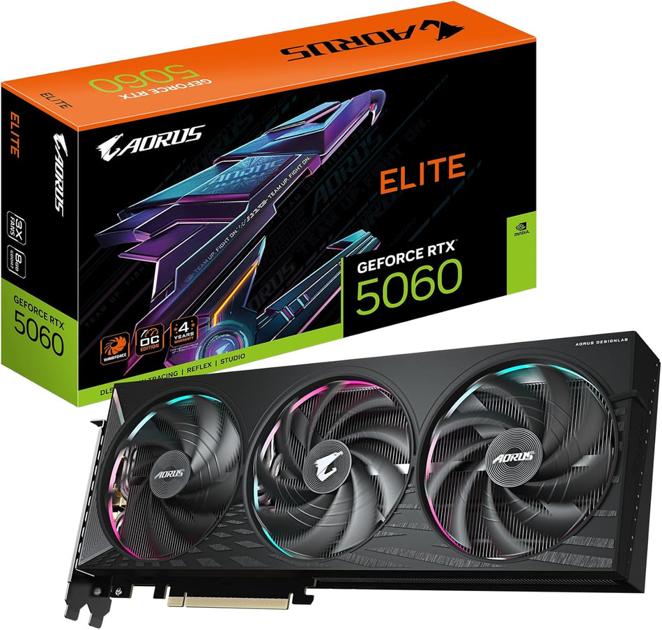 Tarjeta de Video AORUS GeForce RTX 5060 ELITE 8G, 8 GB, 128 Bit, GDDR7, PCI Express 5.0