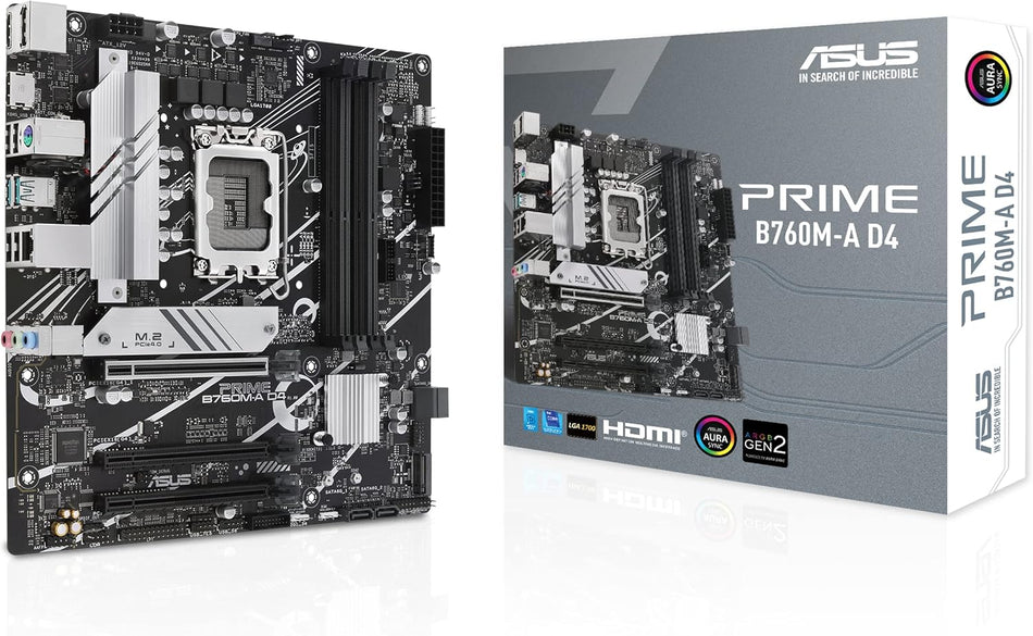 Tarjeta Madre ASUS PRIME B760M-A D4, SKT 1700 Intel, ARGB, Aura Sync, 2x Slots M.2, 4x DIMM Canales