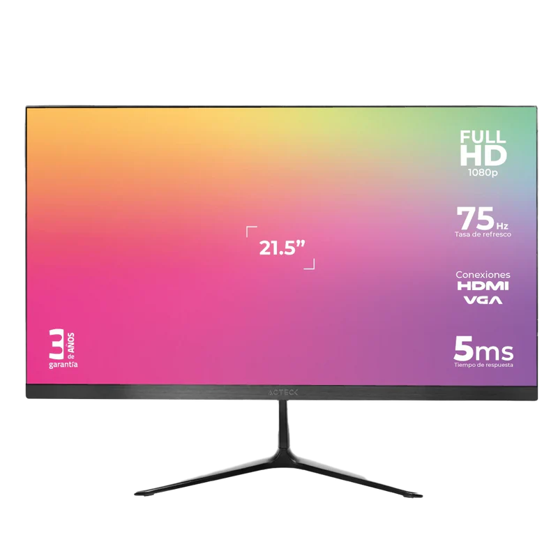 Monitor Acteck 21.5", Full HD, 8ms, 75 Hz, HDMI, VGA, Negro