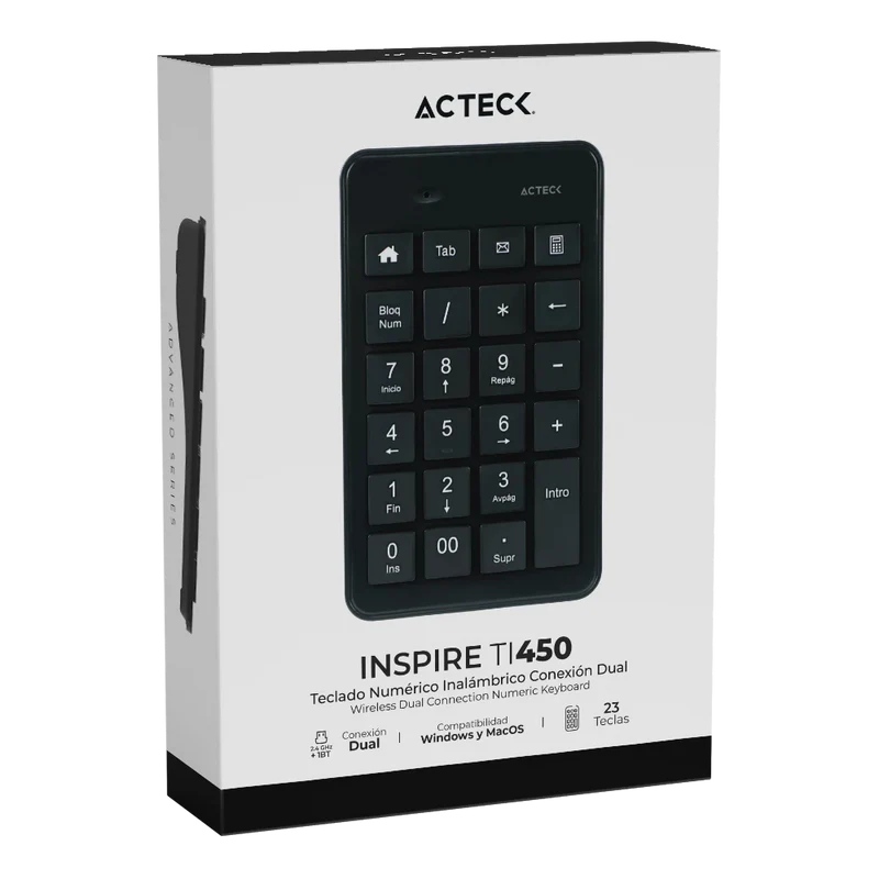 Teclado numerico Acteck Inspire TI450 Inalambrico, Bluetooth, Negro
