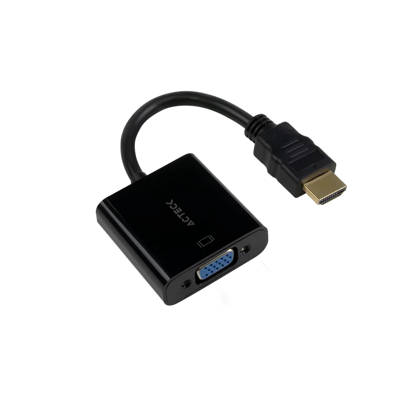 Adaptador de video Acteck HDMI Macho a VGA Hembra, 20cm, Negro