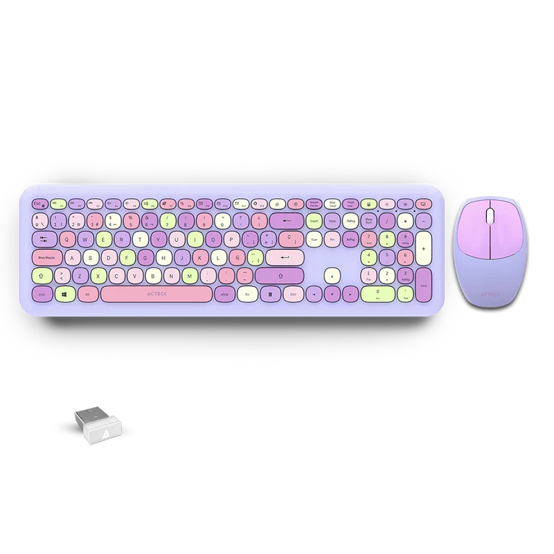Kit Teclado y Mouse Acteck Creator Chic Colors MK475 Inalambrico, USB, Morado