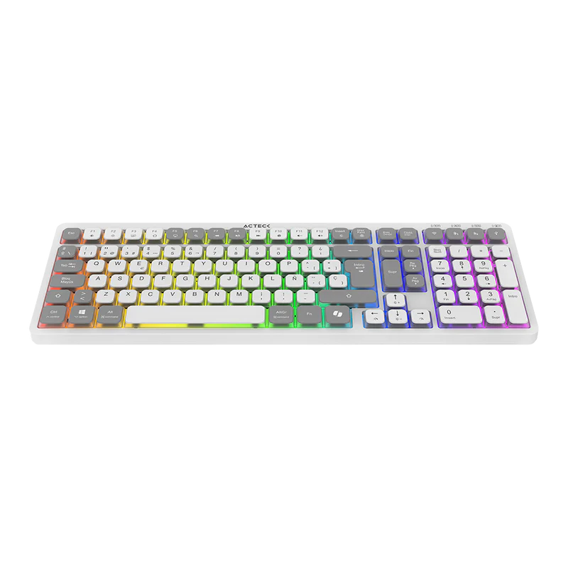 Teclado Acteck TECHNO PRO TI790, Inalambrico, Mecanico, RGB, Bluetooth, USB, Blanco