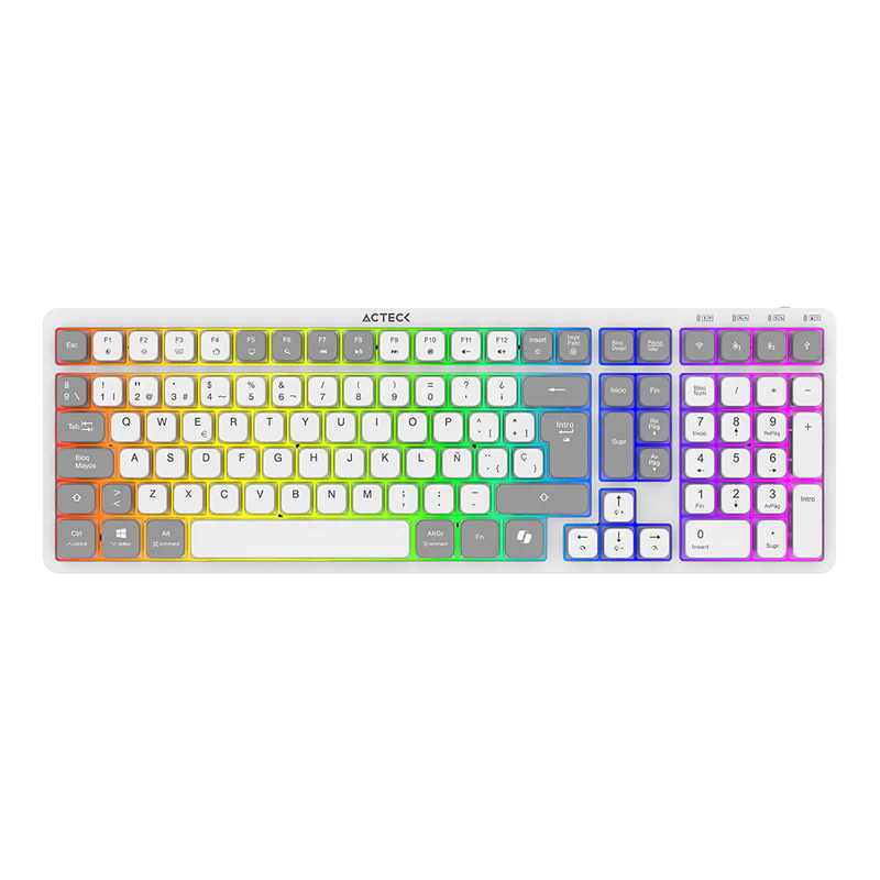 Teclado Acteck TECHNO PRO TI790, Inalambrico, Mecanico, RGB, Bluetooth, USB, Blanco