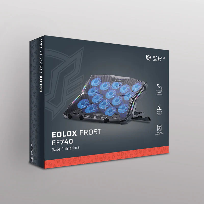 Base Enfriadora Balam Rush Eolox Frost EF740 para Laptop 17", 1x USB-C, 1x USB-A, Soporte para Celular