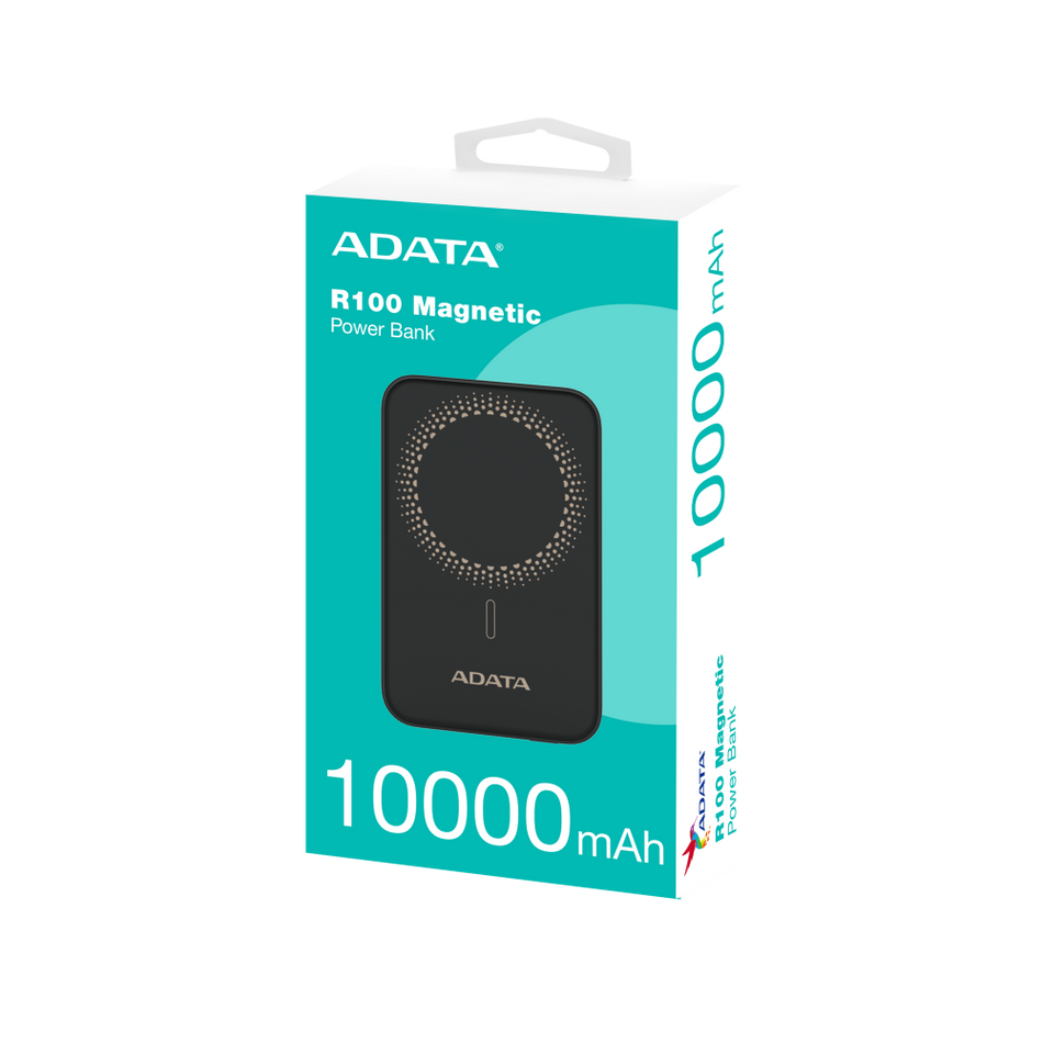 Power Bank ADATA R100, 10000 mAh, Cargador Inalambrico, Carga USB-C, Soporta 3 Dispositivos, Negro