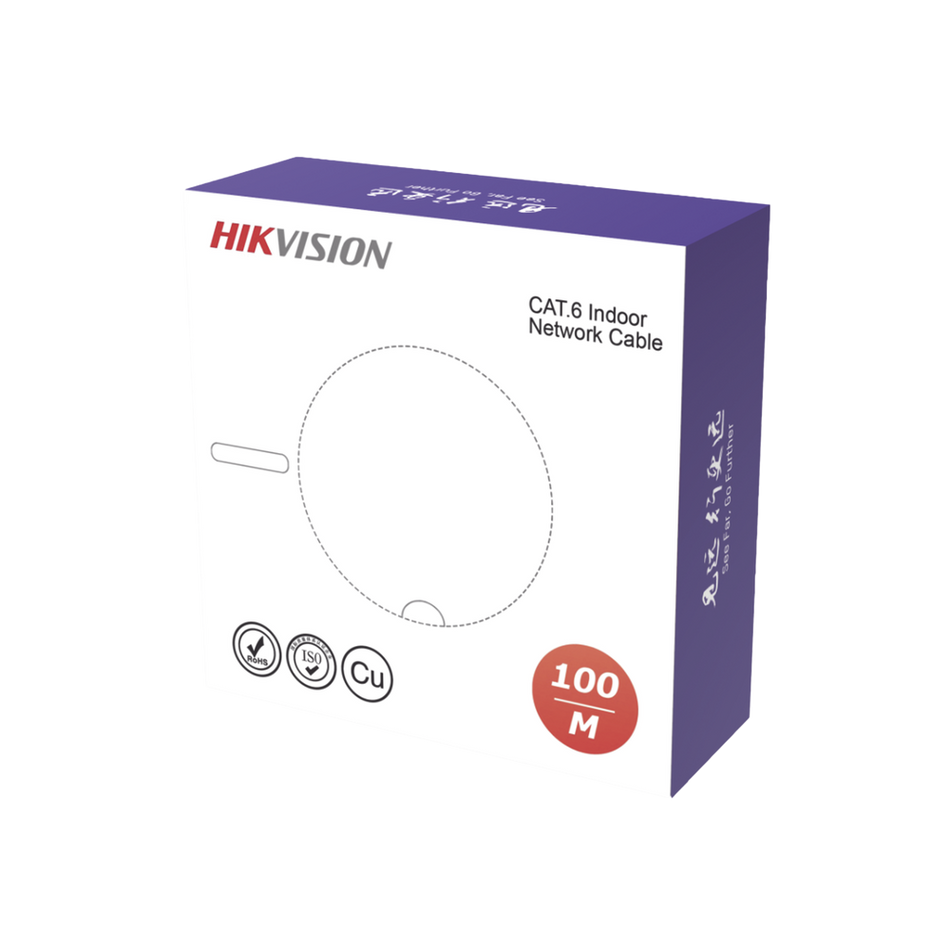 Bobina de Cable Hikvision UTP Cat6, Interior, 100% Cobre, 100mts, para Video y Redes, Blanco