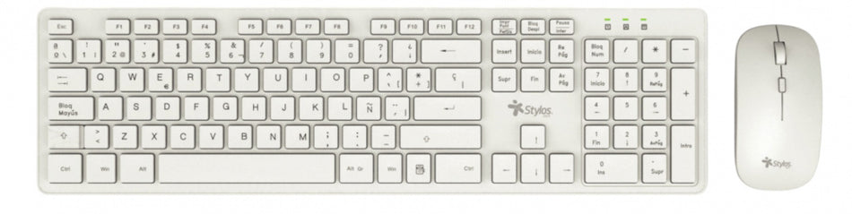 Kit Teclado y Mouse Stylos STPKTM5W Inalambrico, 1600 DPI, Blanco