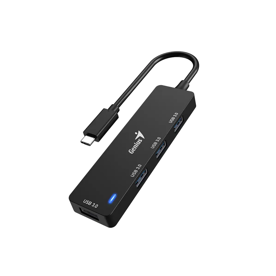 HUB Genius UH-400, 4x USB 3.0, 1x USB-C, Negro