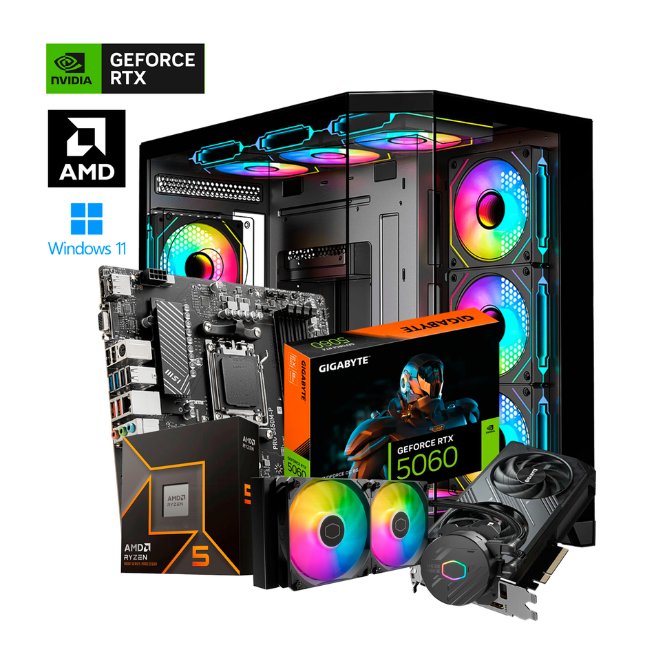 💻🎮 PC Gamer ZGaming Night Vortex 5060 – ⚡ Ryzen 5 9600X / 🎯 MSI B650M-P / 🌀 Dual RTX 5060 / 🚀 16GB DDR5 5200 / 💾 1TB NVMe Gen4 / ❄️ AIO 240 / 🔋 750W Bronze / 🖤 XZ150