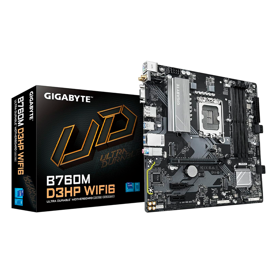 Tarjeta madre GIGABYTE B760M D3HP WIFI6 LGA 1700, 4 DDR5-SDRAM, Micro ATX, Wifi