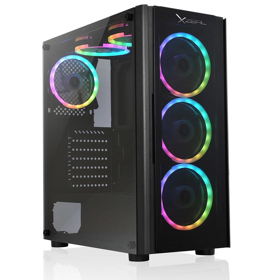 Gabinete Xzeal XZ110-1 Torre ATX, panel Lateral Vidrio, 3x ventiladores RGB, sin Fuente, Negro