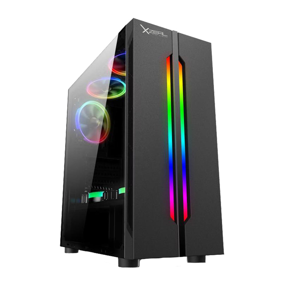 Gabinete Gamer Xzeal XZ120 Torre ATX, panel Lateral Vidrio Templado, 3 Vent.120mm RGB, Sin fuente, Negro