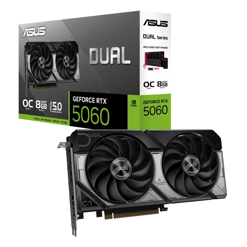 Tarjeta de Video ASUS Dual DUAL-RTX5060-O8G GeForce RTX 5060, 8 GB, 128 Bit, GDDR7, PCI Express 5.0