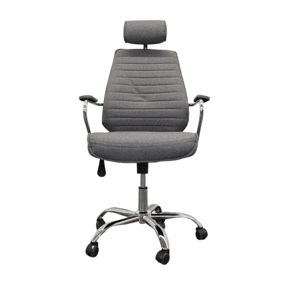Silla Gerencial Gris modelo POLARIS, Reposabrazos, Altura Ajustable, Perchero en Cabecera, Base Metalica, 5 Llantas