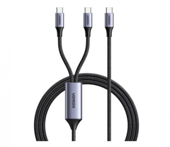 Cable USB tipo Y Ugreen, carga ultra rapida 100w, USB-C a 2xUSB C, 100W, Negro, Gris