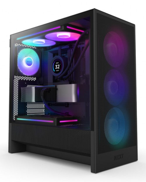 Gabinete NZXT H5 H5 Flow RGB Midi Tower, Ventana lateral, 4x Ventiladores, Negro