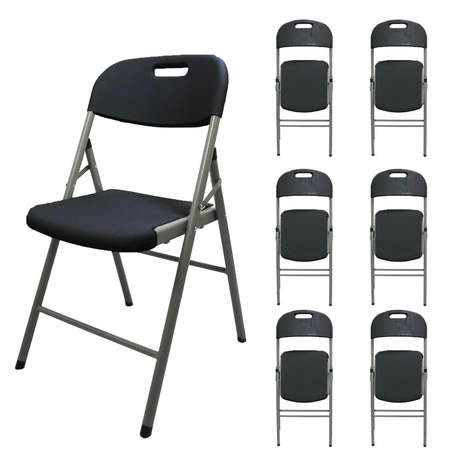 Caja de 6 Sillas Negras Plegables MODAMOB, Modelo Black Titan, reforzadas, 52cm largo, 47.5cm ancho, 85cm alto, diametro tubo 25mm, calibre 1mm