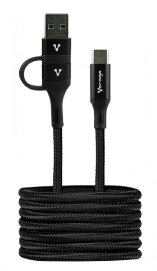 Cable USB Vorago tipo A+C a tipo C, 1m,  carga rapida 60W negro
