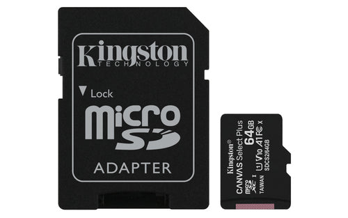 Micro SD Kingston Canvas Select Plus, 64Gb, Class 10, UHS-I, 100 MB/s, Adaptador Sd