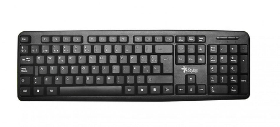 Teclado Alambrico Stylos STPTEC5B Espanol, Conexion USB, Cable de 100cm, Color Negro