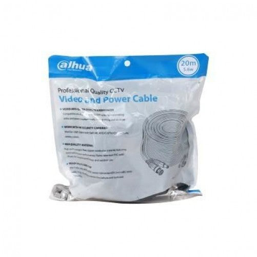 Cable de video y energia Dahua, 20mts, hasta 4k, Exterior e Interior, AHD/CVI/TVI/CVBS, Negro