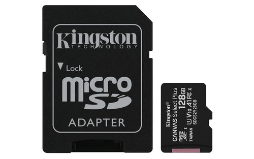 Micro SD Kingston Canvas Select Plus 128GB, Class 10, Escritura 100 Mb/s, Adaptador SD