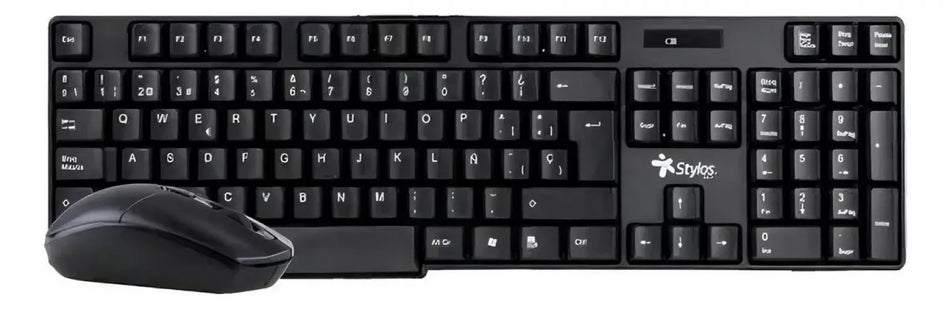 Kit Teclado Y mouse Inalambrico Stylos, 105 Teclas, USB, Optico, Espanol, Negro