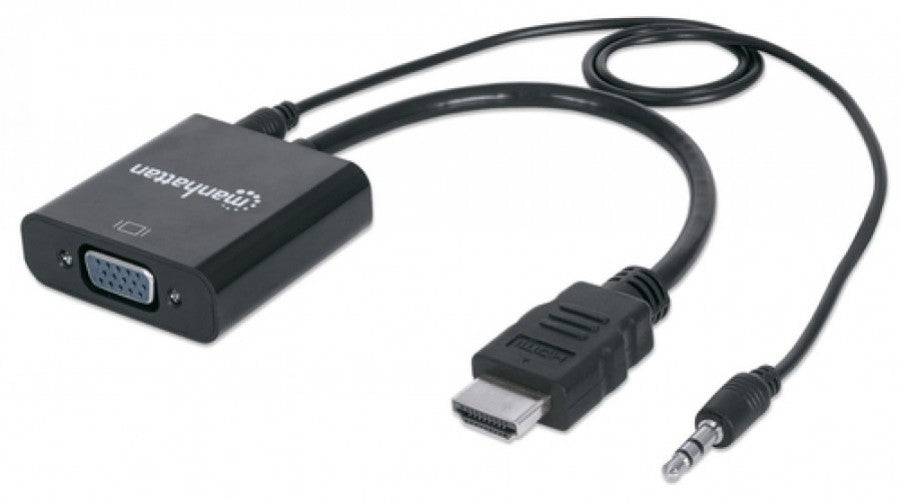 Adaptador Manhattan HDMI Macho a VGA Hembra, Audio 3.5, 1080p, Negro