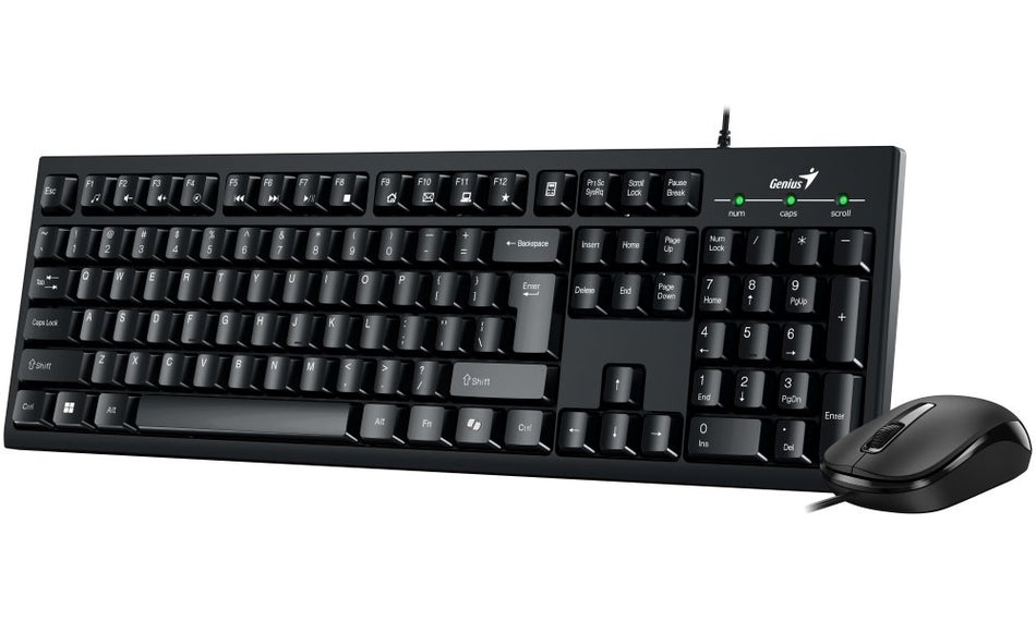 Kit Teclado y Mouse Genius KM-100SE, Alambrico, USB, 1200 DPI, Color Negro