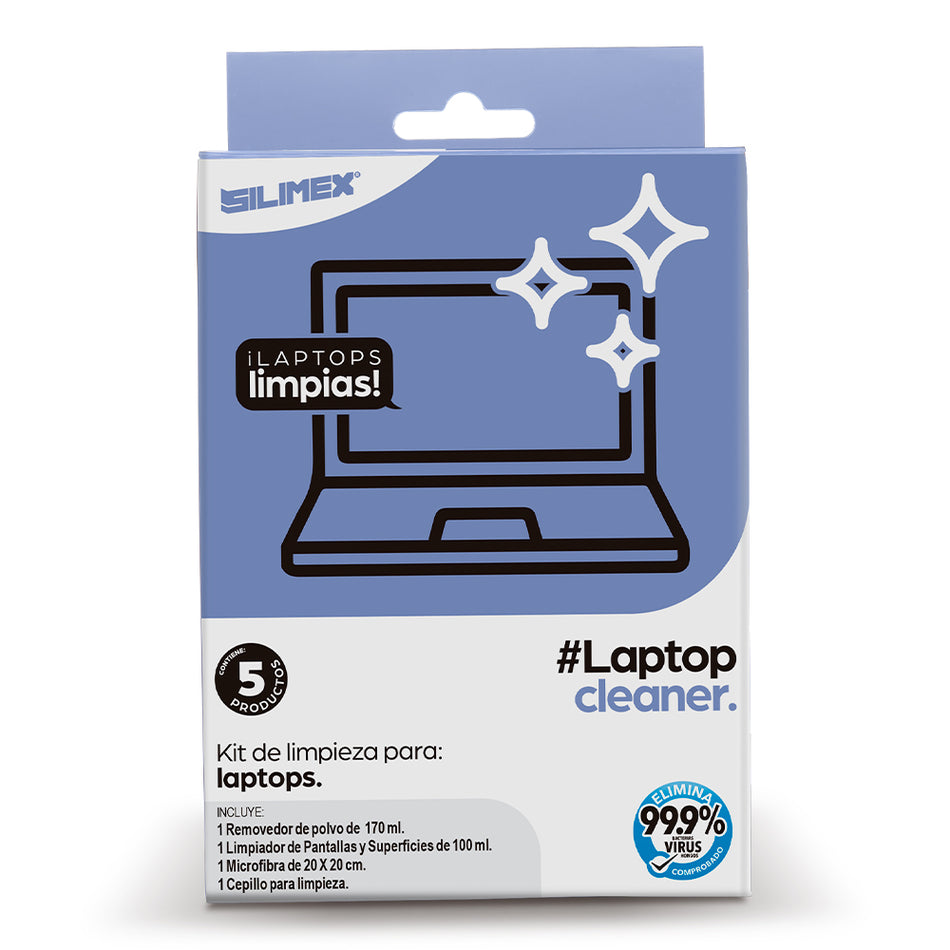Kit Limpiador Silimex para Laptop, incluye Removedor de polvo, Limpiador de pantallas, Microfibra y cepillo