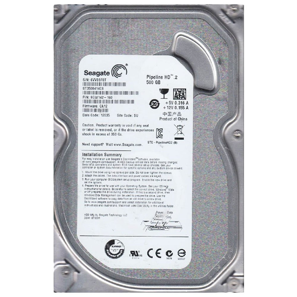 Disco Duro Serial Ata Seagate Pipeline HD.2, 500gb, 5900rpm, 3.5 pulgadas *New Pull*, Videovigilancia