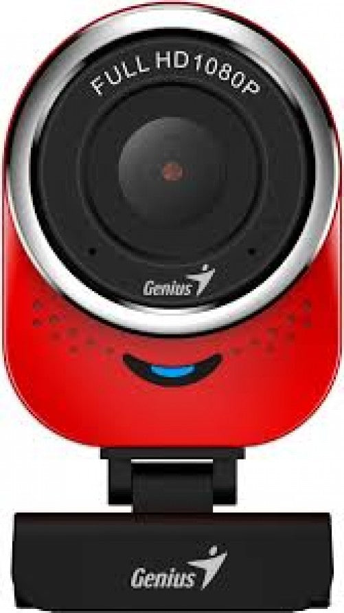 Camara Web Genius QCam 6000, Full HD, 1080P, Audio/Microfono, Rotacion 360/180, Negro, Rojo