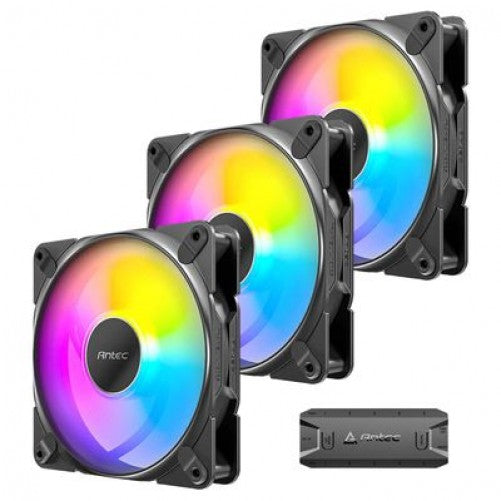 Kit De 3 Ventiladores Antec TRANQUIL 120 ARGB,  LED Multi, Controlador Incluido, Negro